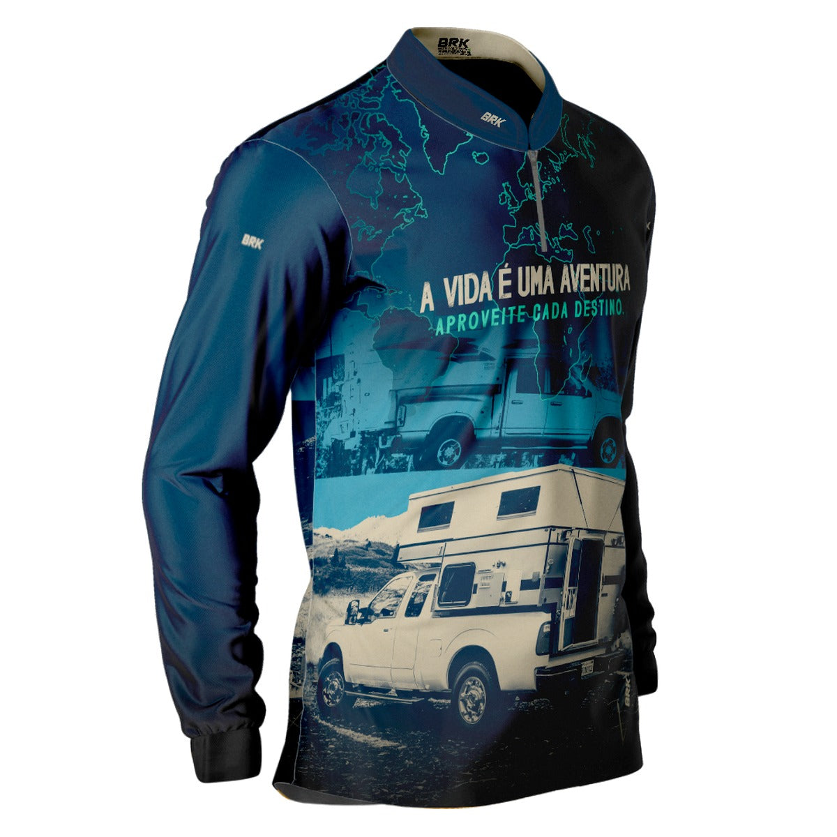 Camisa de Motociclismo Brk Caminhonete Motorhome Azul com Proteção Solar UV50+