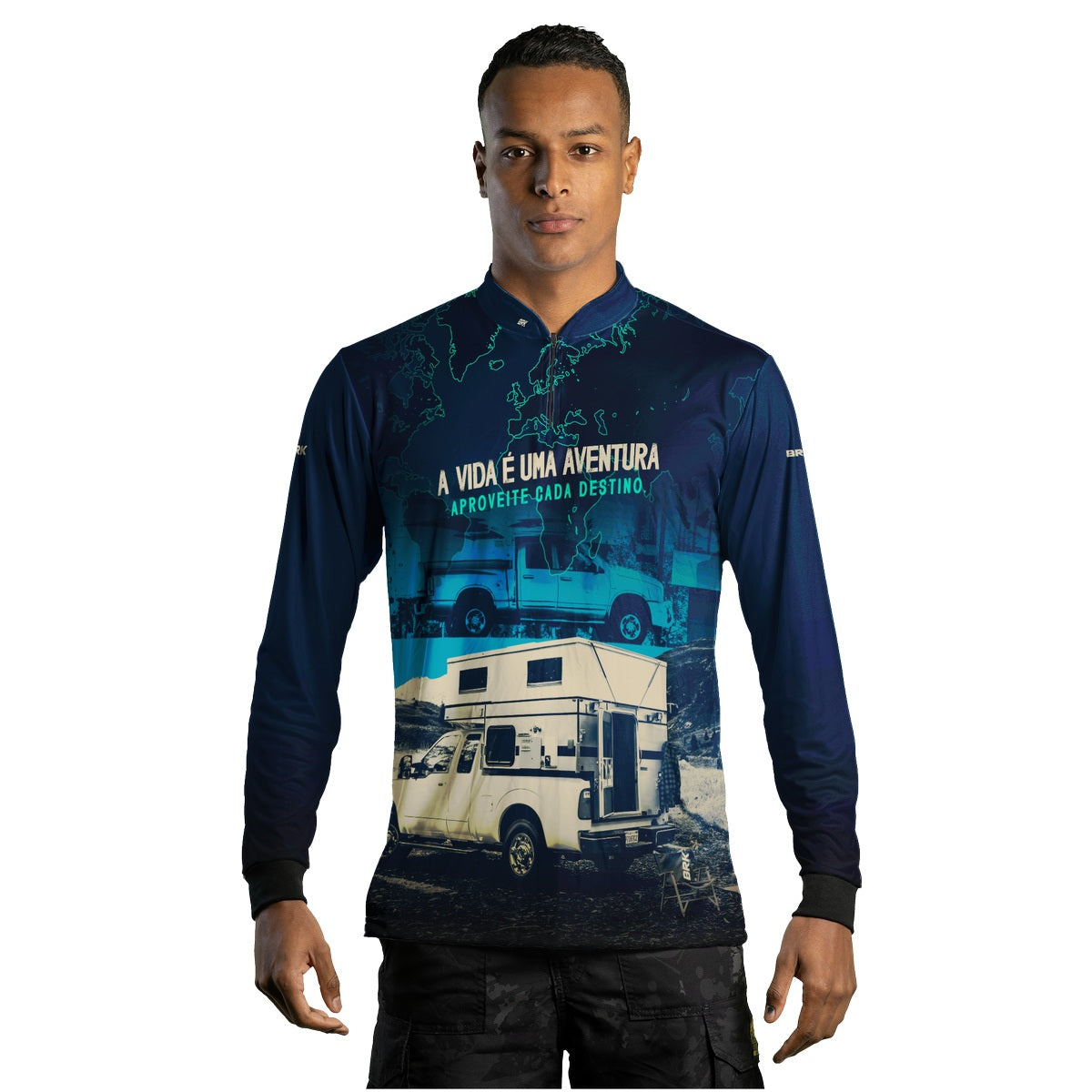 Camisa de Motociclismo Brk Caminhonete Motorhome Azul com Proteção Solar UV50+