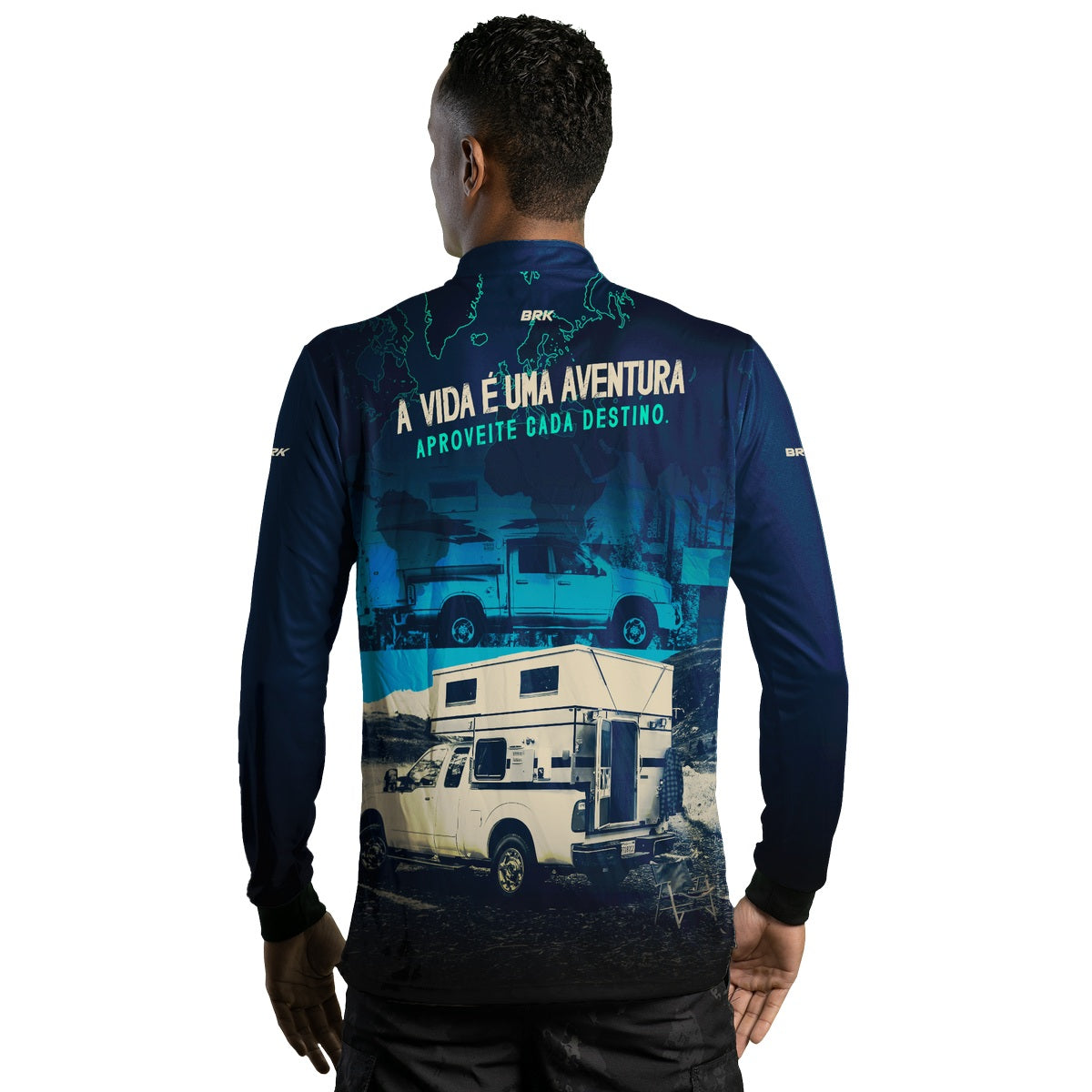 Camisa de Motociclismo Brk Caminhonete Motorhome Azul com Proteção Solar UV50+