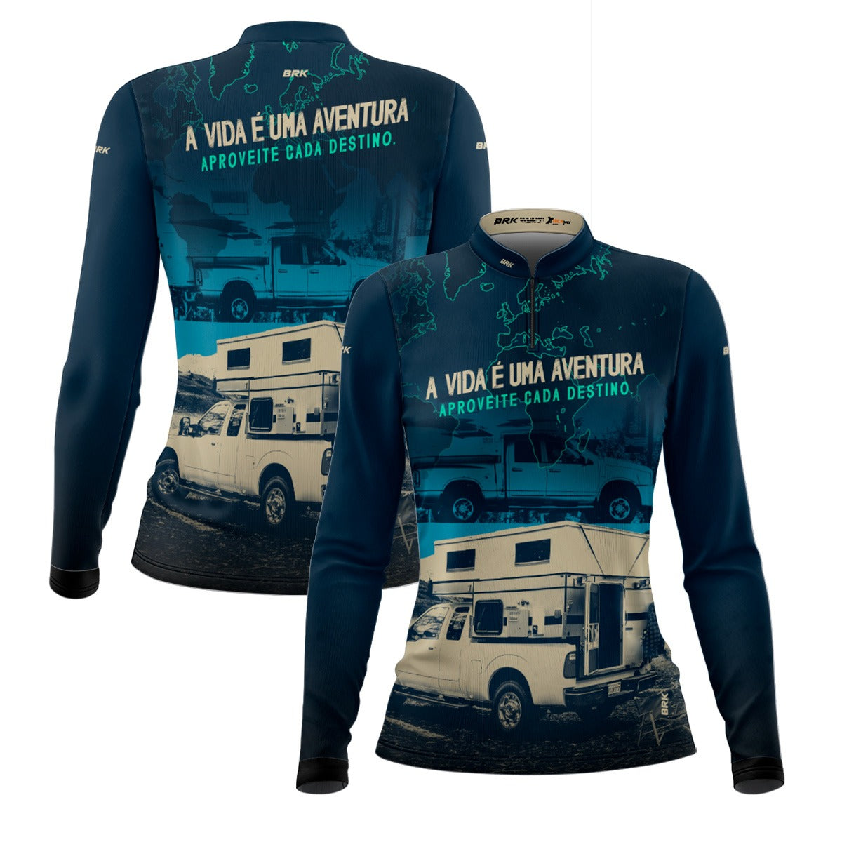 Camisa de Motociclismo Feminina Brk Caminhonete Motorhome Azul com Proteção Solar UV50+