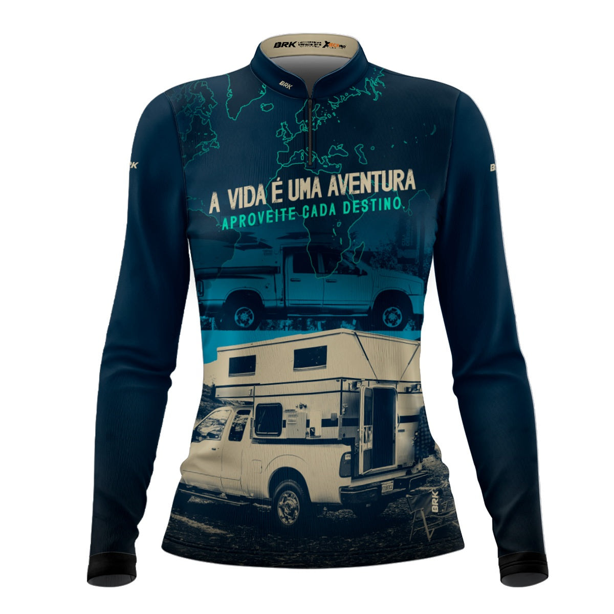 Camisa de Motociclismo Feminina Brk Caminhonete Motorhome Azul com Proteção Solar UV50+