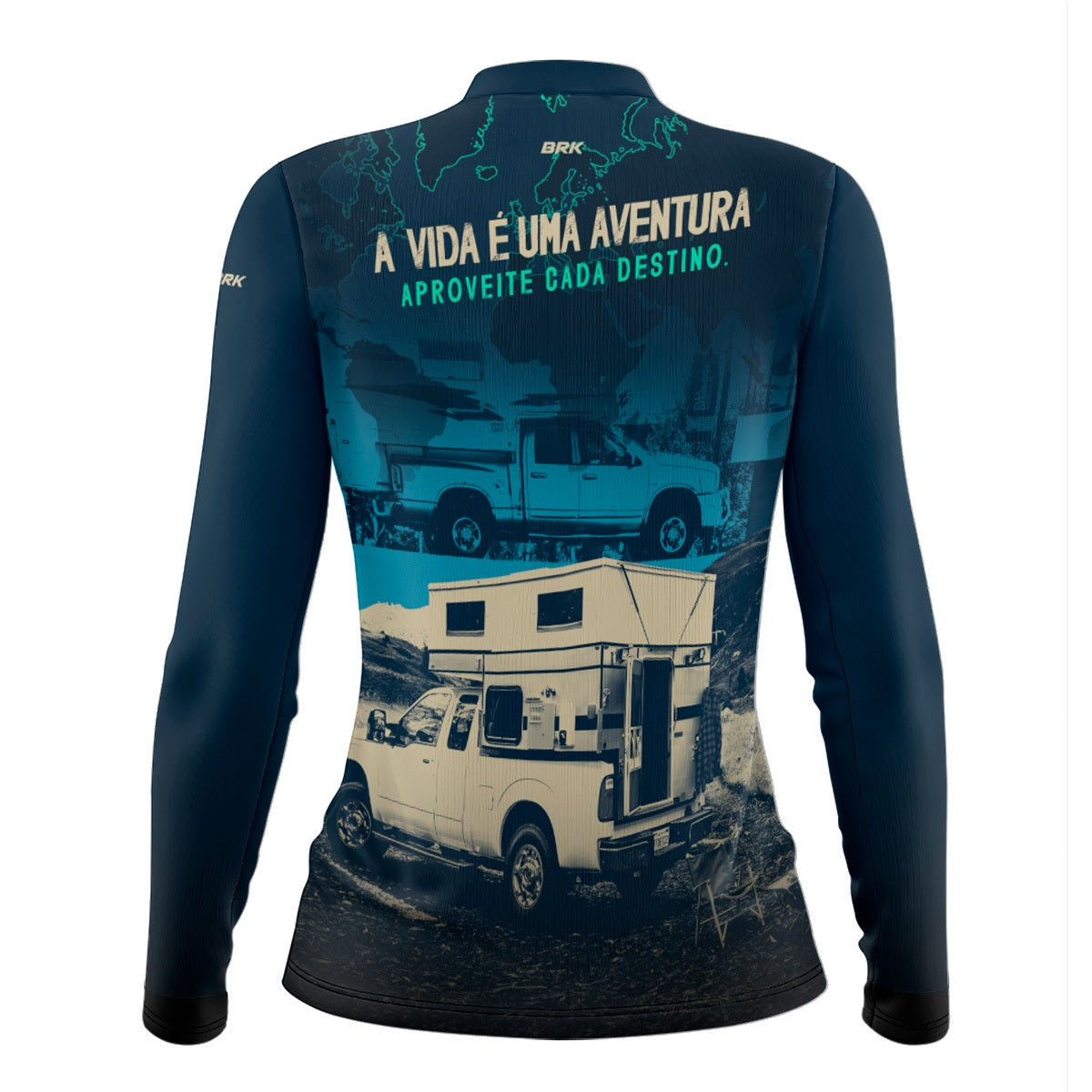 Camisa de Motociclismo Feminina Brk Caminhonete Motorhome Azul com Proteção Solar UV50+