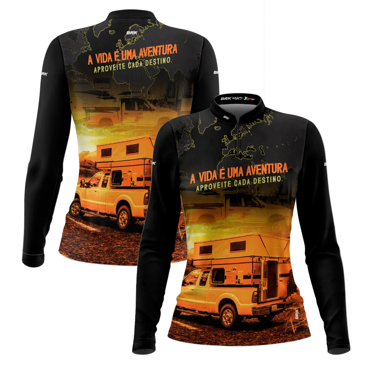 Camisa de Motociclismo Feminina Brk Caminhonete Motorhome Laranja com Proteção Solar UV50+