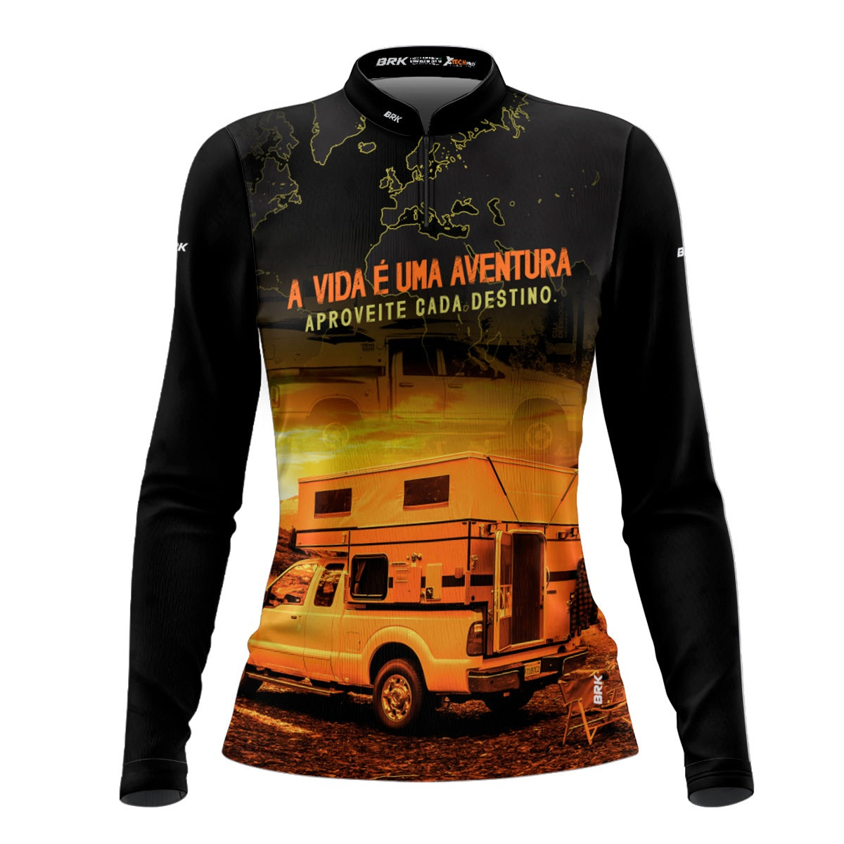 Camisa de Motociclismo Feminina Brk Caminhonete Motorhome Laranja com Proteção Solar UV50+