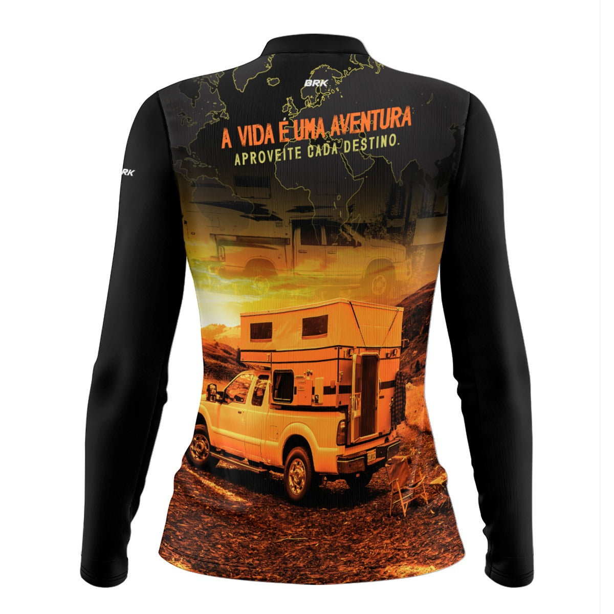 Camisa de Motociclismo Feminina Brk Caminhonete Motorhome Laranja com Proteção Solar UV50+