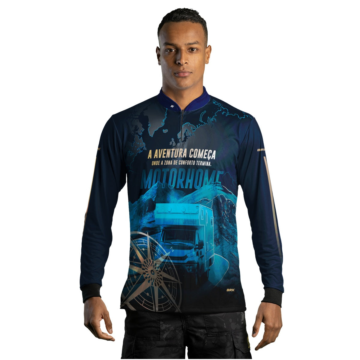 Camisa de Motociclismo Brk Motorhome Azul com Proteção Solar UV50+