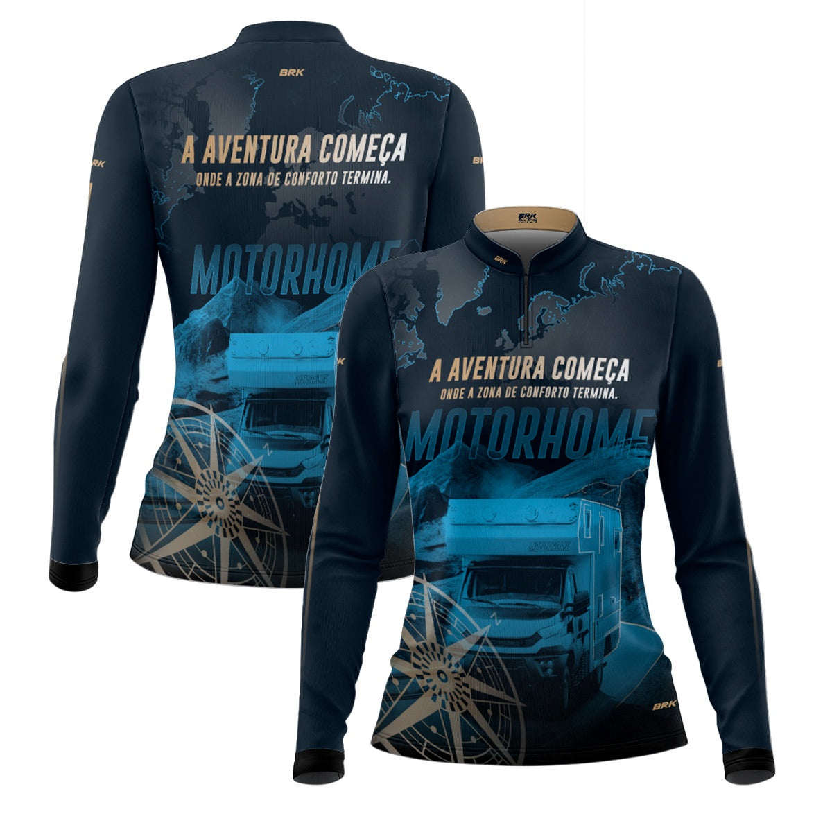 Camisa de Motociclismo Feminina Brk Motorhome Azul com Proteção Solar UV50+