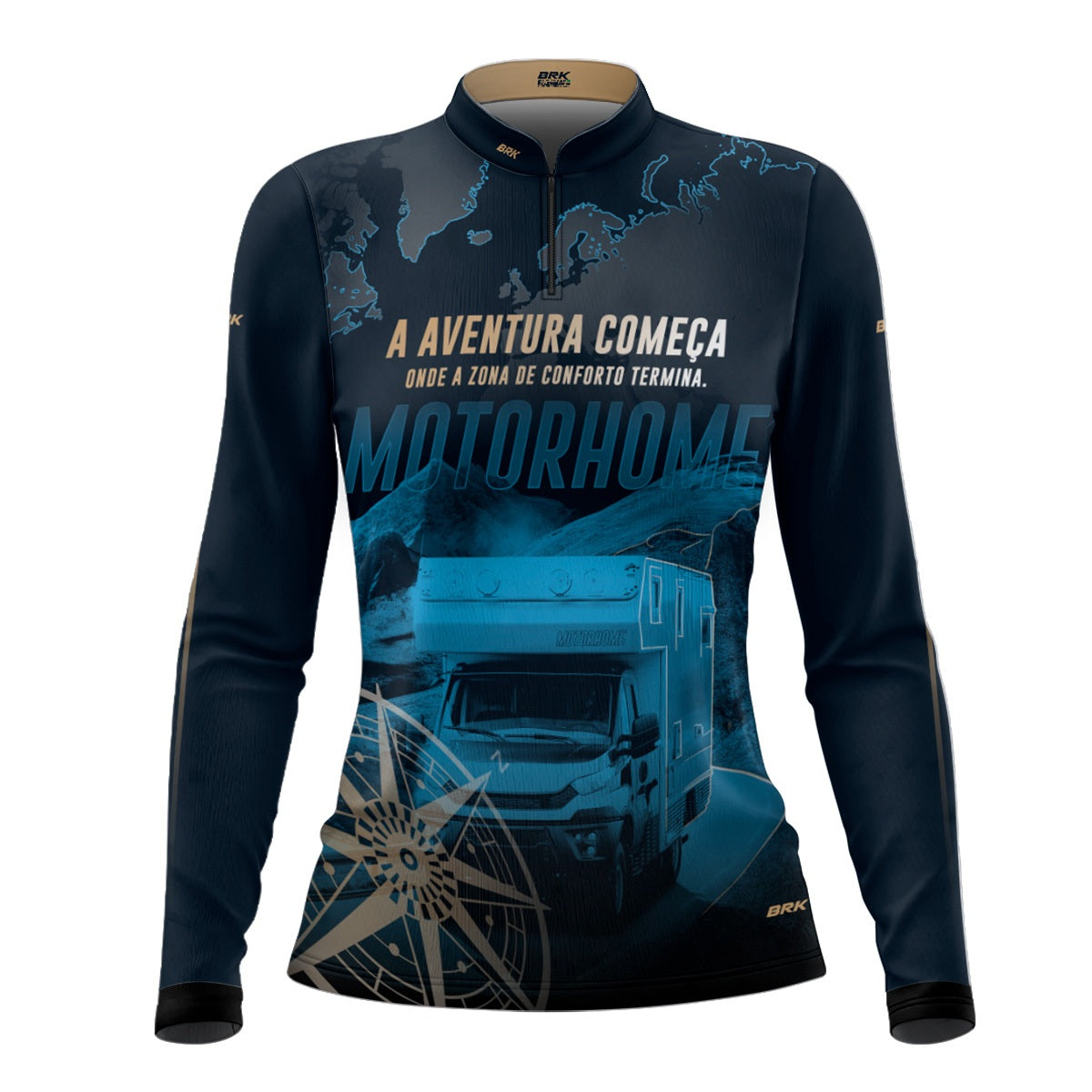 Camisa de Motociclismo Feminina Brk Motorhome Azul com Proteção Solar UV50+