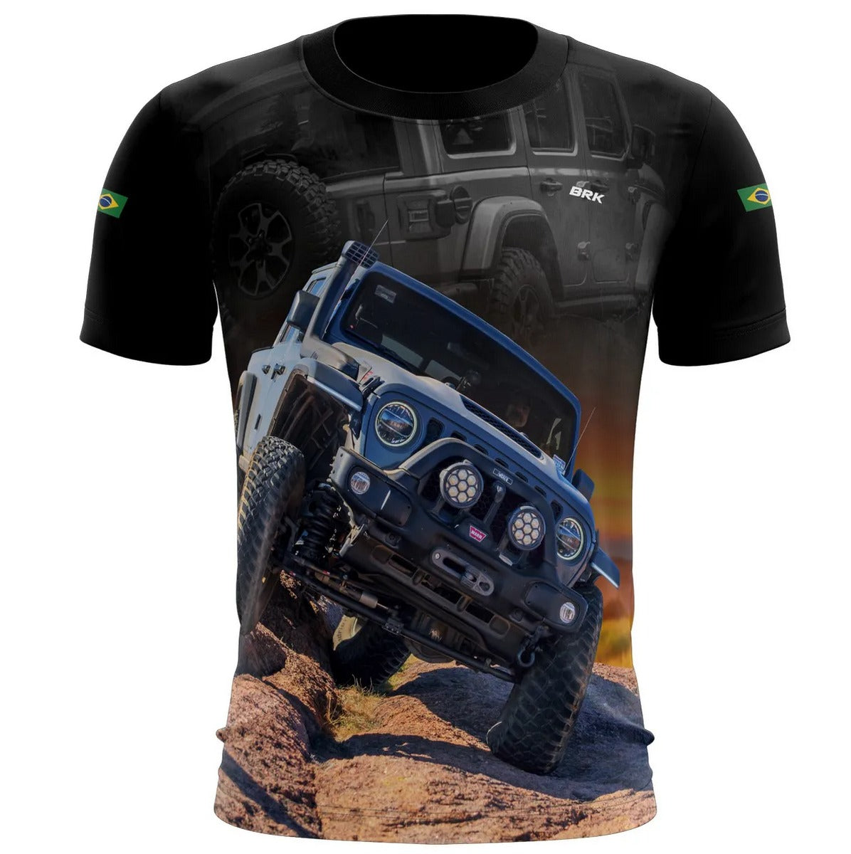 Camiseta Brk Jipe Preta Rock Crawling com Proteção Solar UV50+