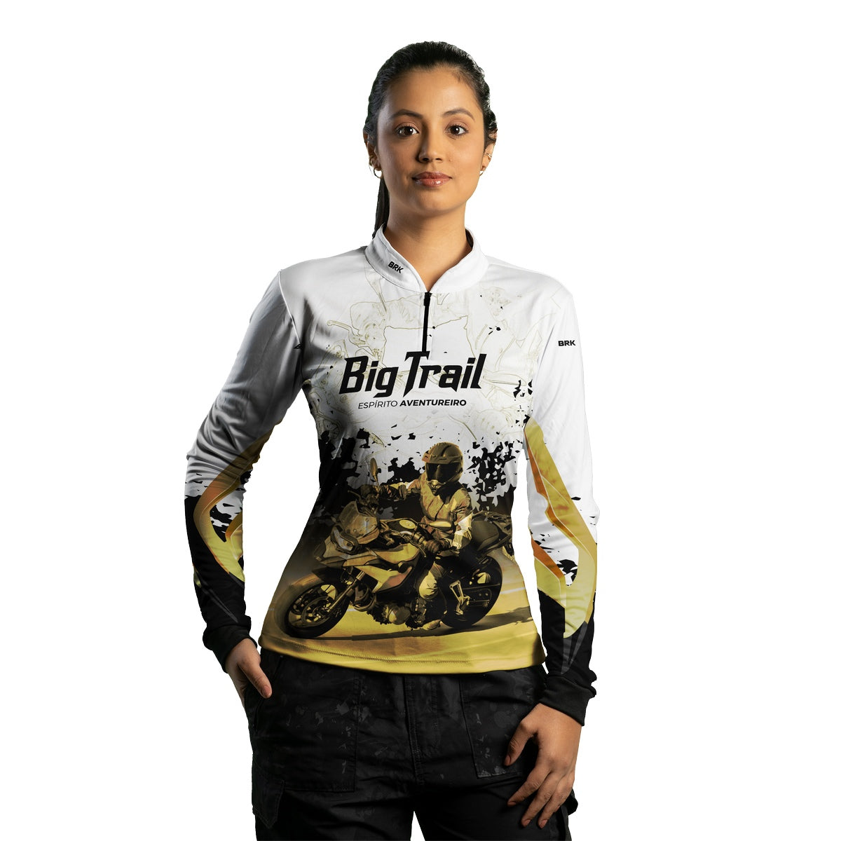 Camisa de Motociclismo Feminina Brk F 750 GS Branca com Proteção Solar UV50+