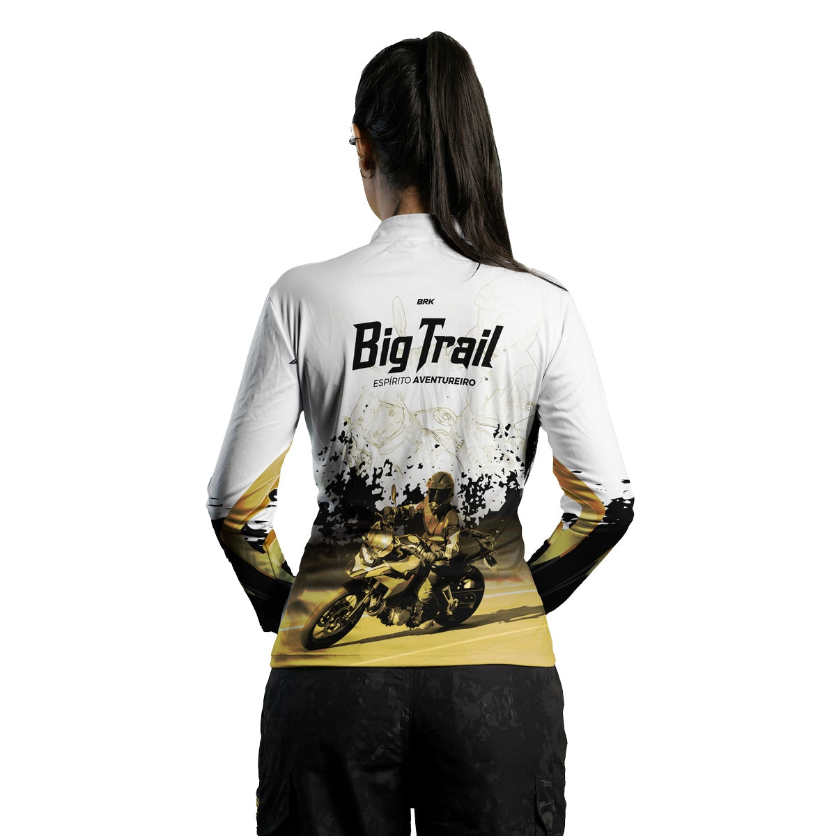 Camisa de Motociclismo Feminina Brk F 750 GS Branca com Proteção Solar UV50+