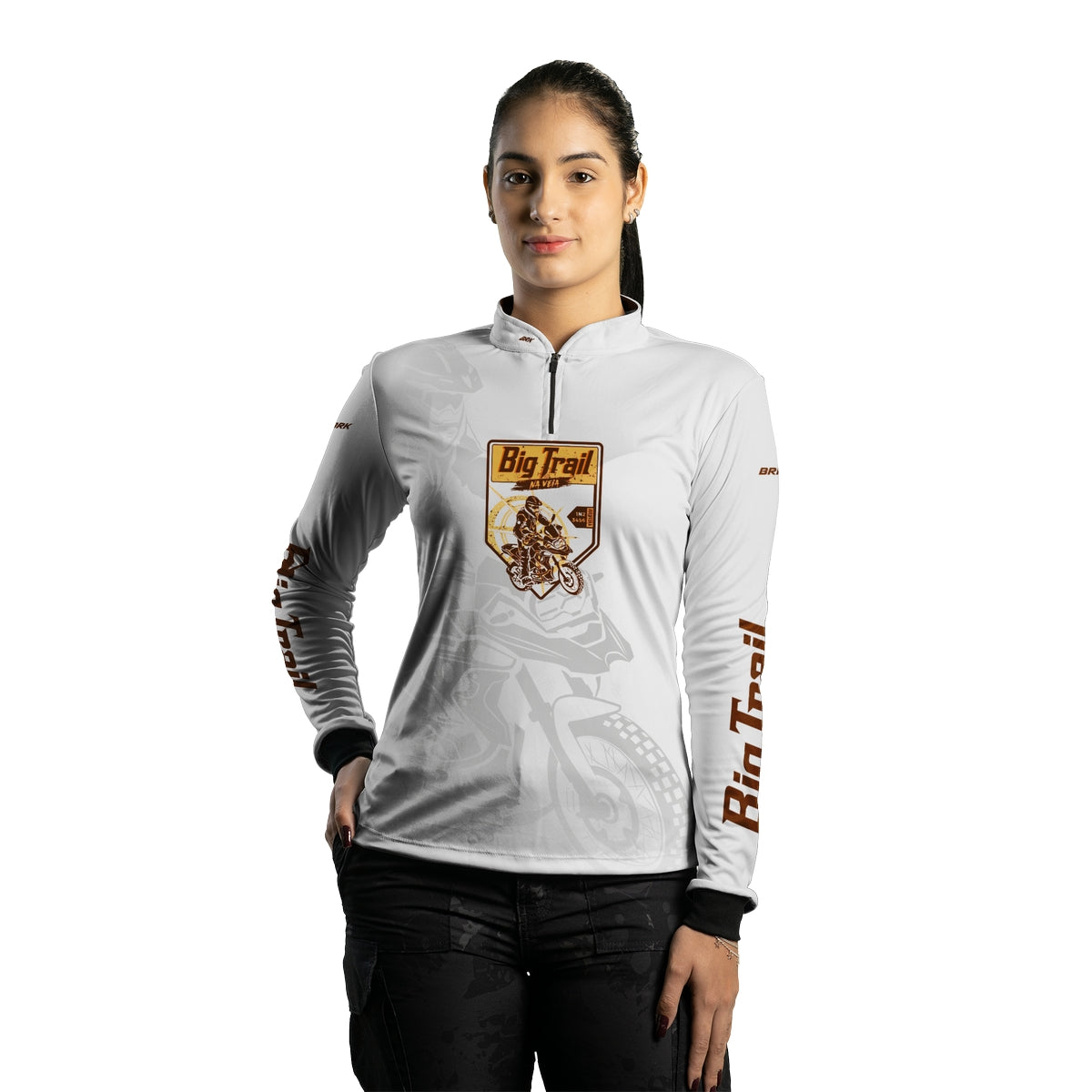 Camisa de Motociclismo Feminina Brk Big Trail Clean Branca com Proteção Solar UV50+