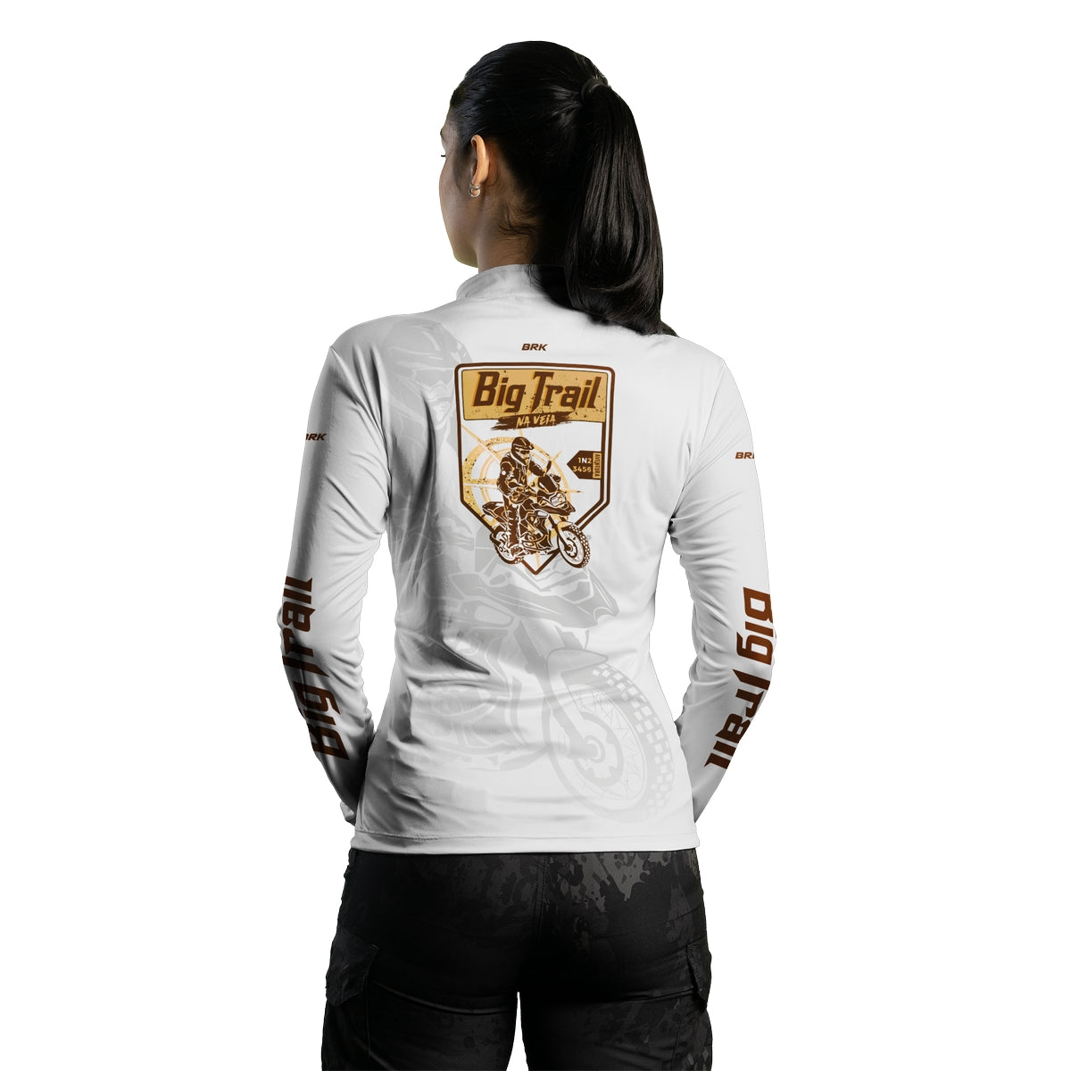 Camisa de Motociclismo Feminina Brk Big Trail Clean Branca com Proteção Solar UV50+