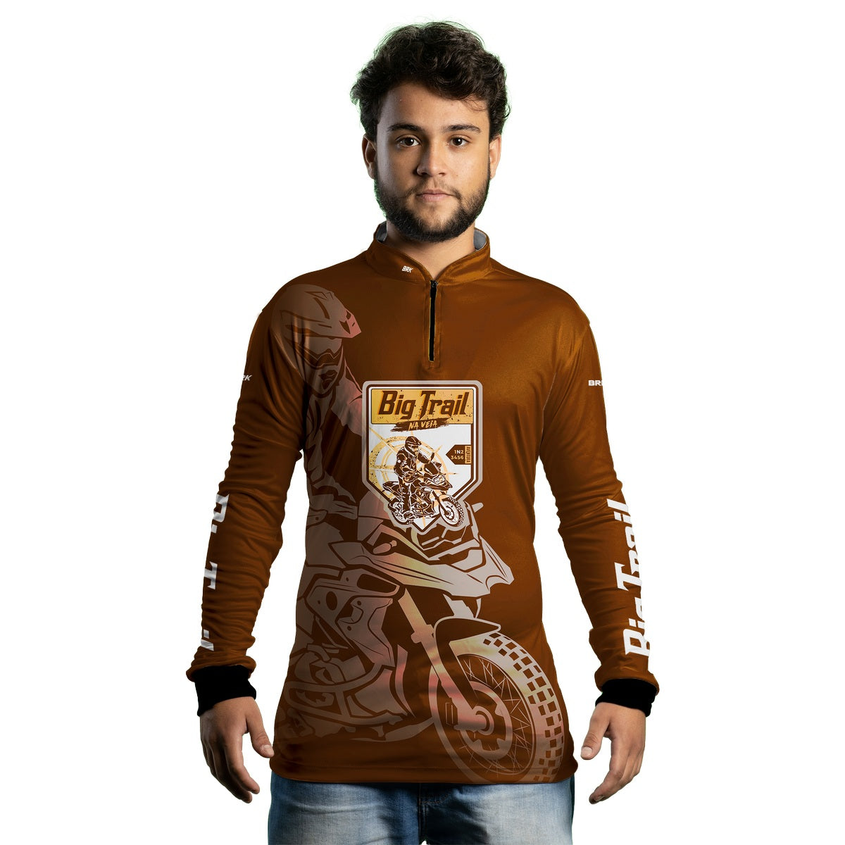 Camisa de Motociclismo Brk Big Trail Clean Marrom com Proteção Solar UV50+