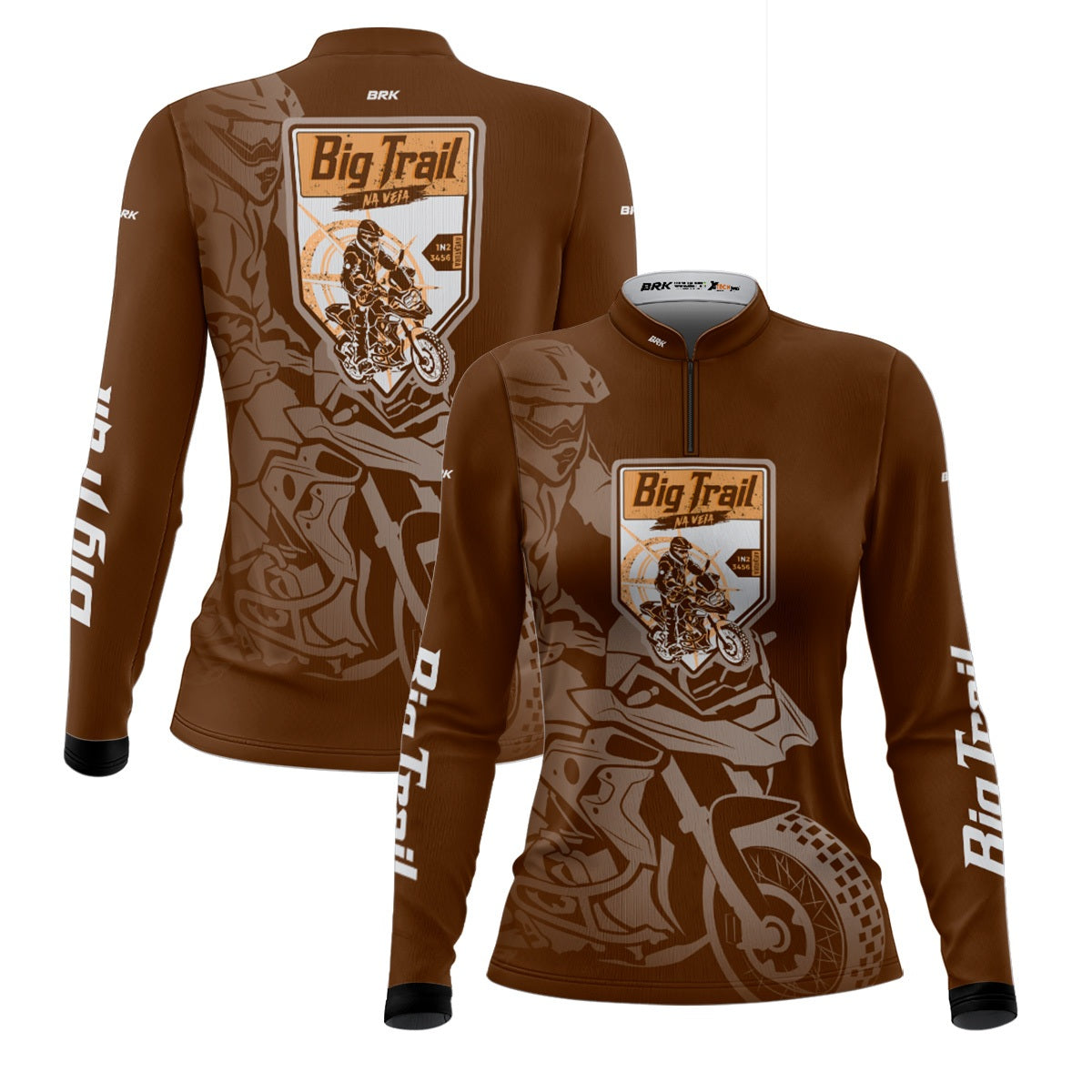 Camisa de Motociclismo Feminina Brk Big Trail Clean Marrom com Proteção Solar UV50+