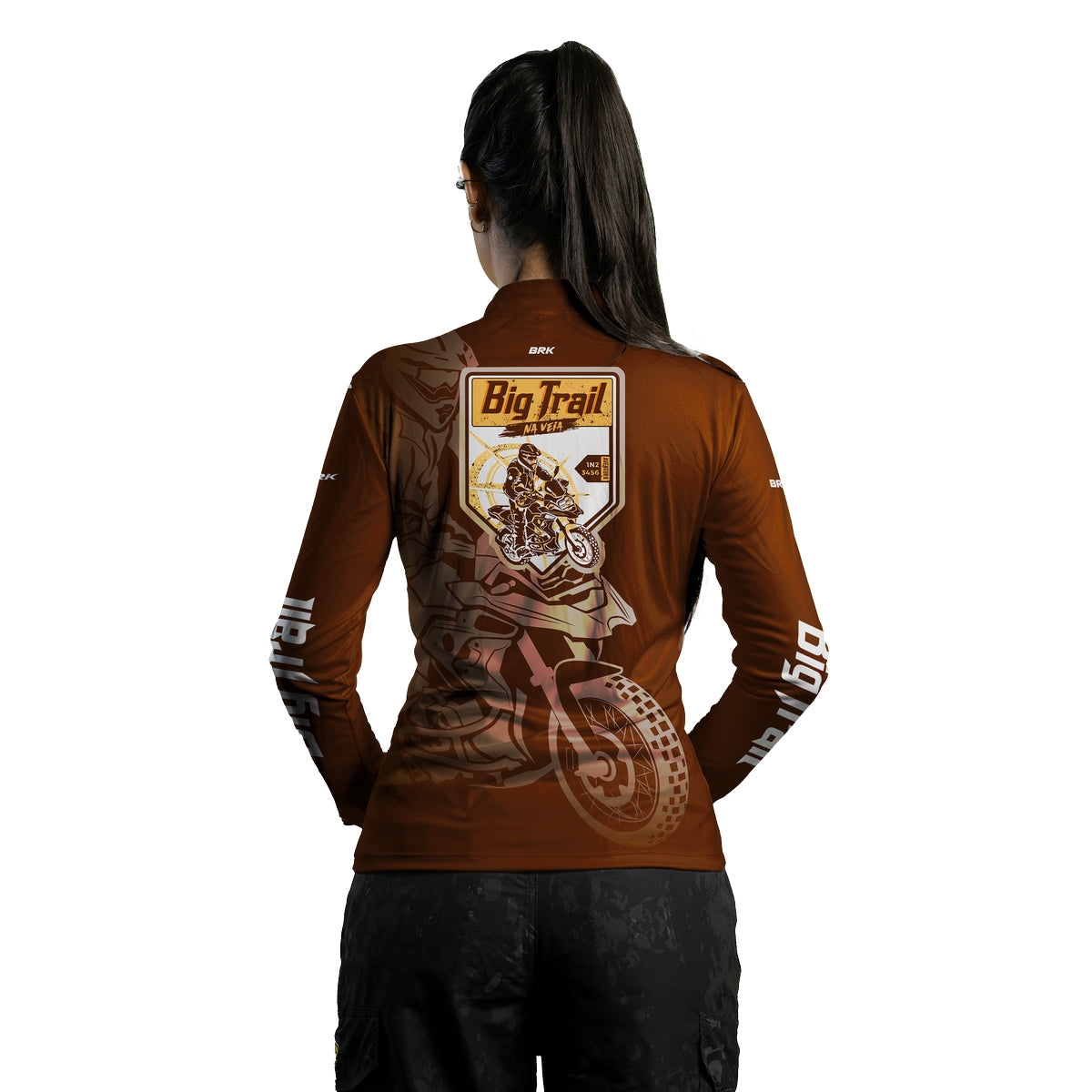 Camisa de Motociclismo Feminina Brk Big Trail Clean Marrom com Proteção Solar UV50+