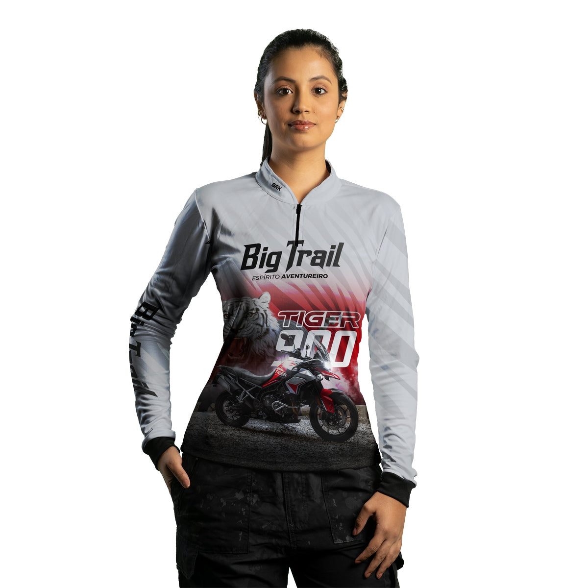 Camisa de Motociclismo Feminina Brk Tiger 900 Branca com Proteção Solar UV50+