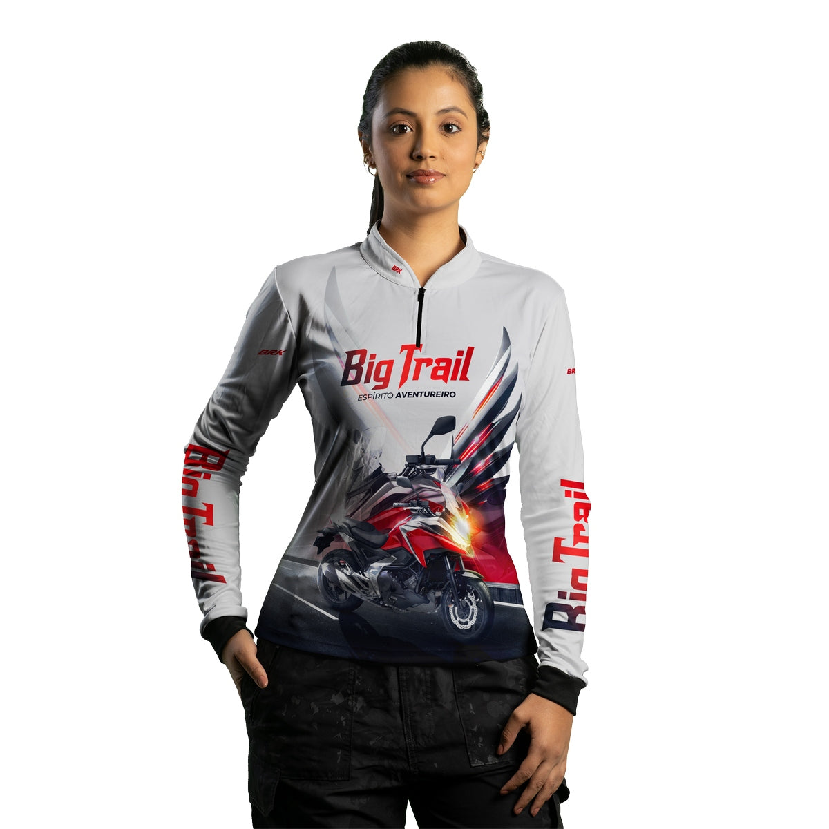 Camisa de Motociclismo Feminina Brk NC 750X Branca com Proteção Solar UV50+