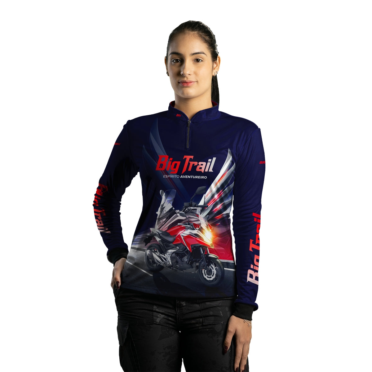 Camisa de Motociclismo Feminina Brk NC 750X Azul Escuro com Proteção Solar UV50+