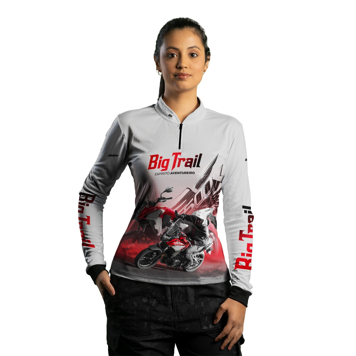Camisa de Motociclismo Feminina Brk CB 500X Branca com Proteção Solar UV50+