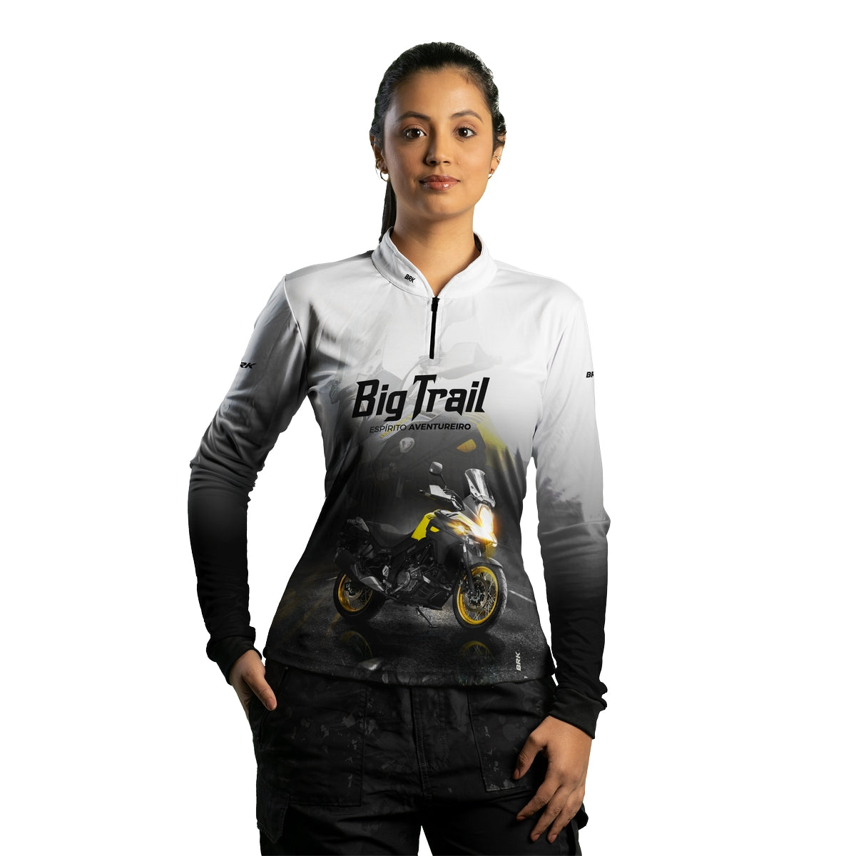 Camisa de Motociclismo Feminina Brk V-STROM 650 Branca com Proteção Solar UV50+