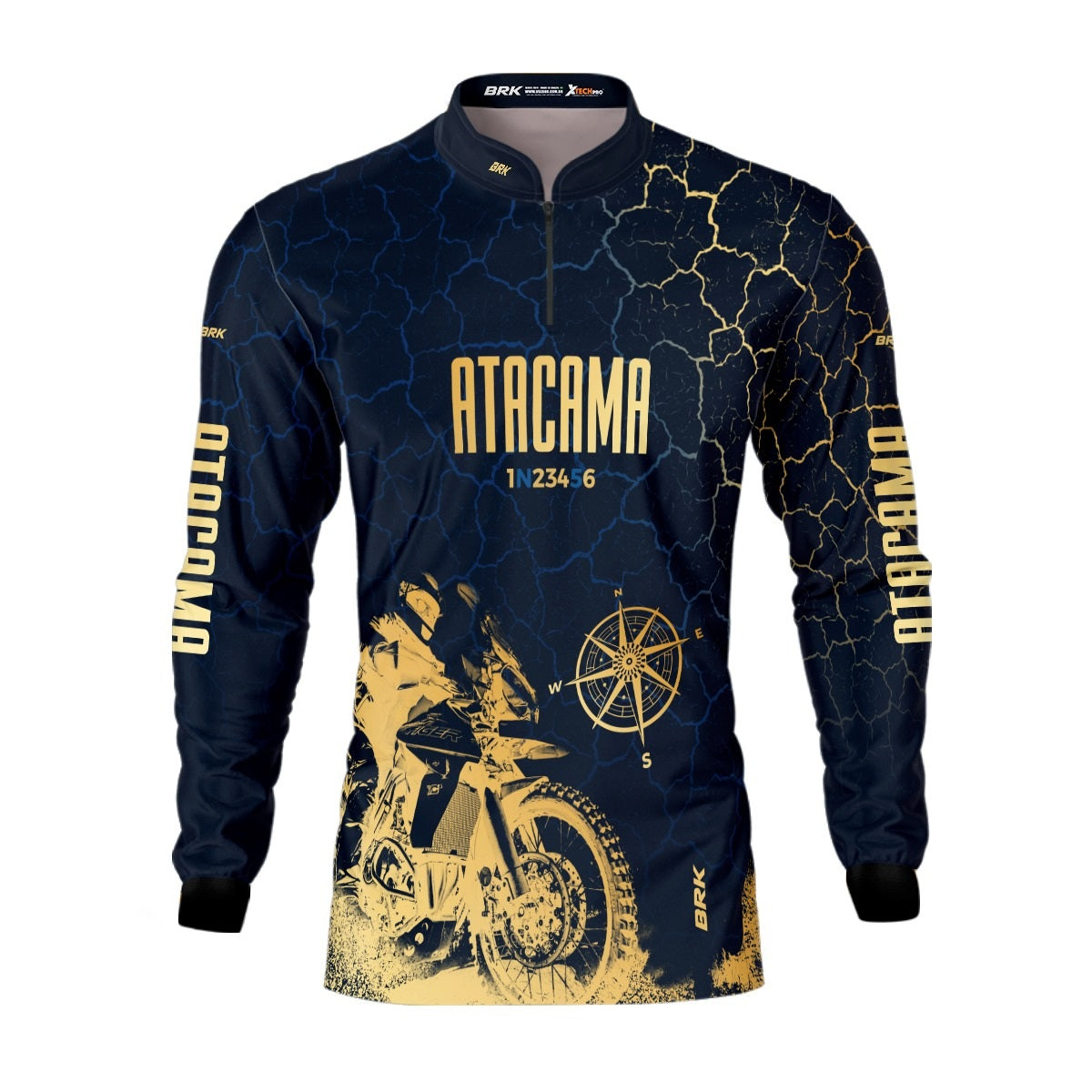Camisa de Motociclismo Brk Atacama Chile Azul e Dourado com Proteção Solar UV50+