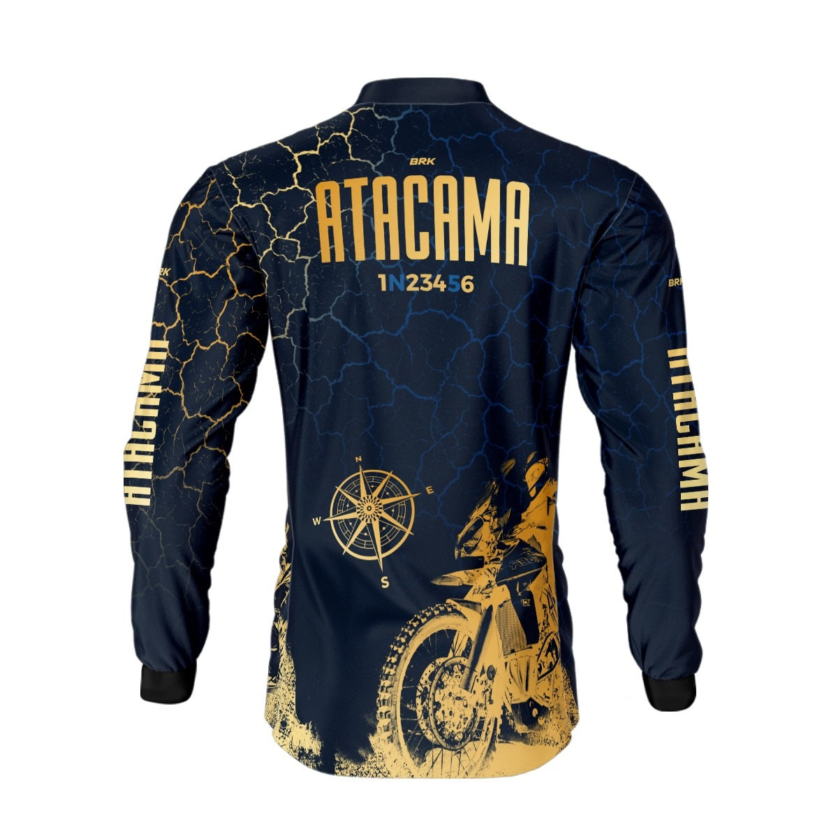 Camisa de Motociclismo Brk Atacama Chile Azul e Dourado com Proteção Solar UV50+