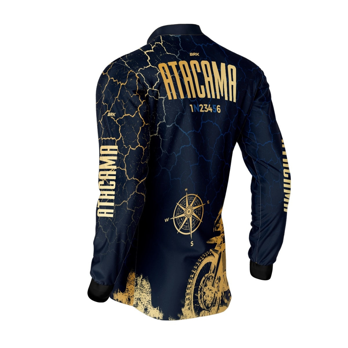 Camisa de Motociclismo Brk Atacama Chile Azul e Dourado com Proteção Solar UV50+