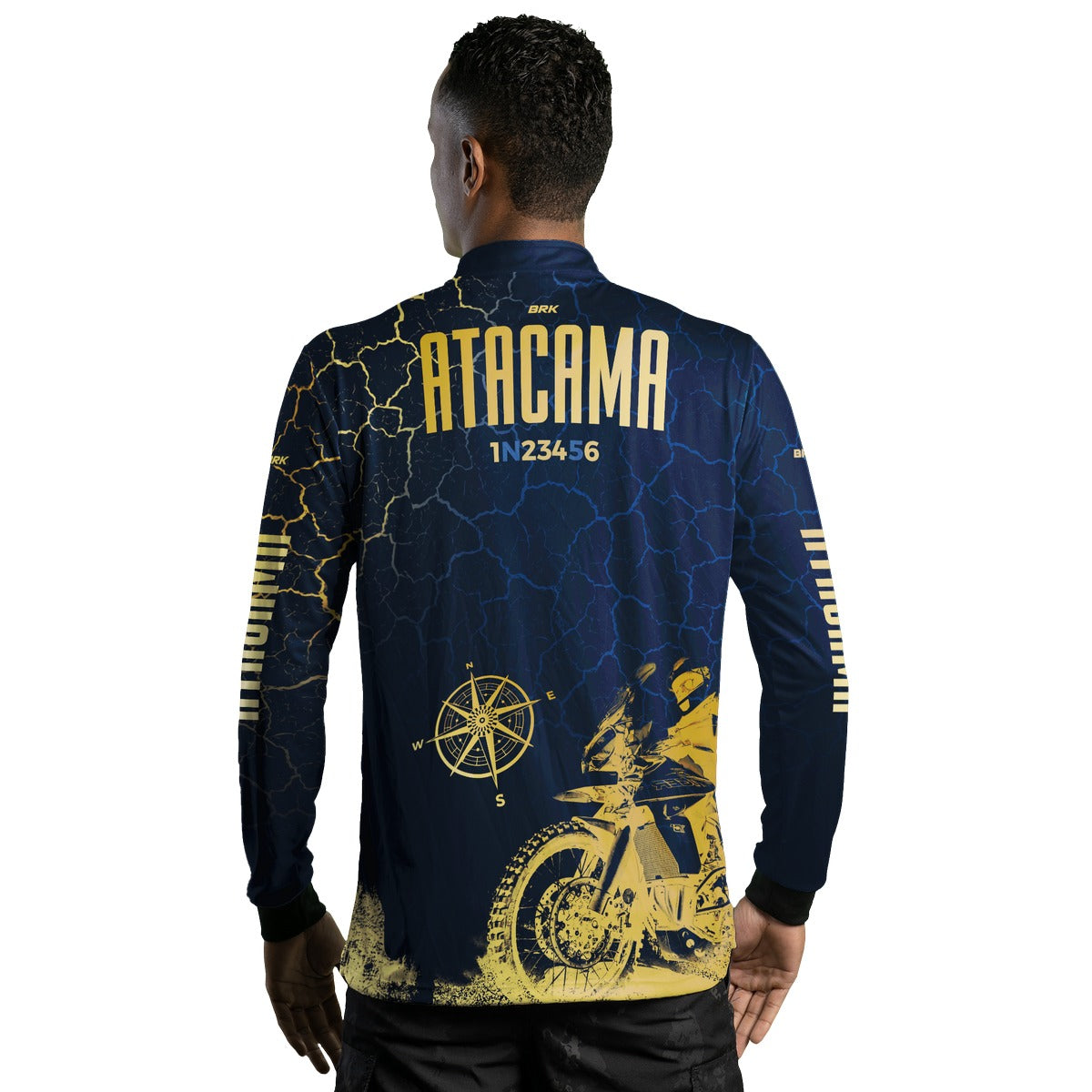 Camisa de Motociclismo Brk Atacama Chile Azul e Dourado com Proteção Solar UV50+