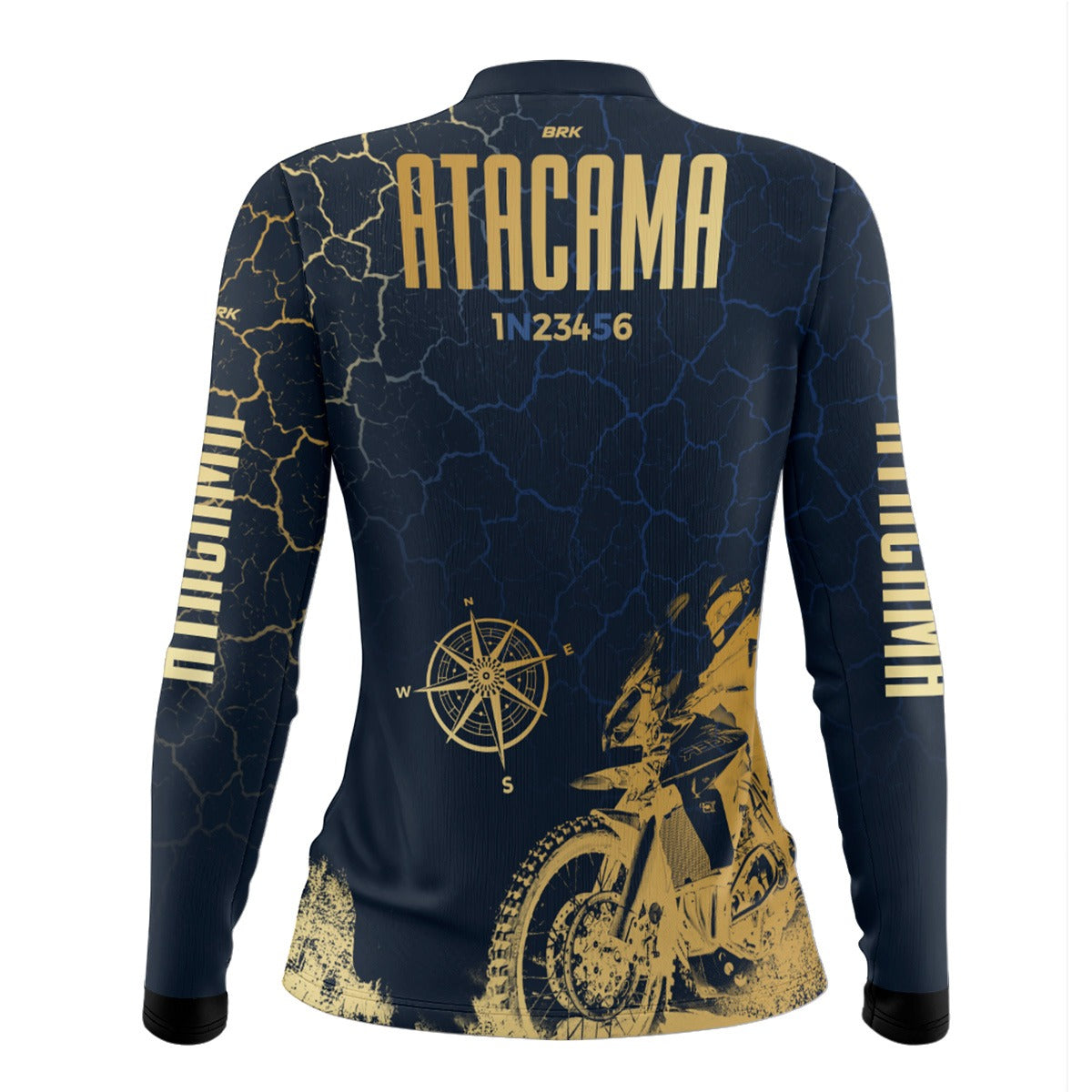 Camisa de Motociclismo Feminina Brk Atacama Chile Azul e Dourado com Proteção Solar UV50+