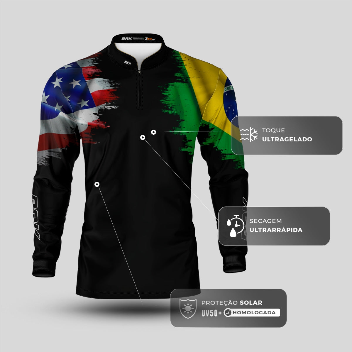 Camisa Bandeira de Brasil e Estados Unidos com Proteção UV50+