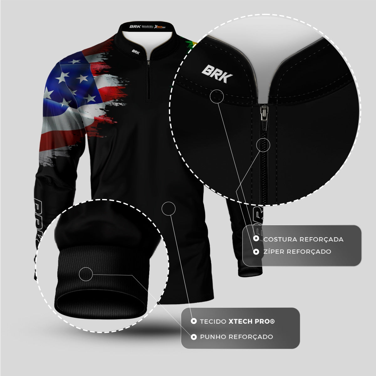 Camisa Bandeira de Brasil e Estados Unidos com Proteção UV50+