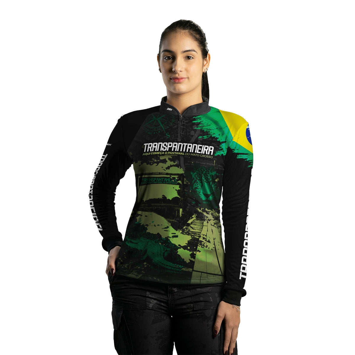 Camisa Feminina de Motociclismo Brk Estrada Transpantaneira Preta com Proteção Solar UV50+