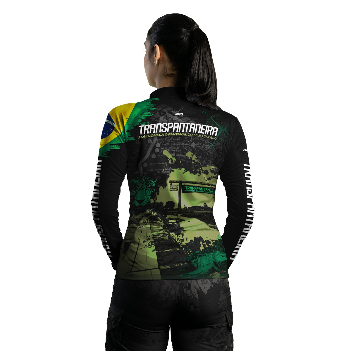 Camisa Feminina de Motociclismo Brk Estrada Transpantaneira Preta com Proteção Solar UV50+