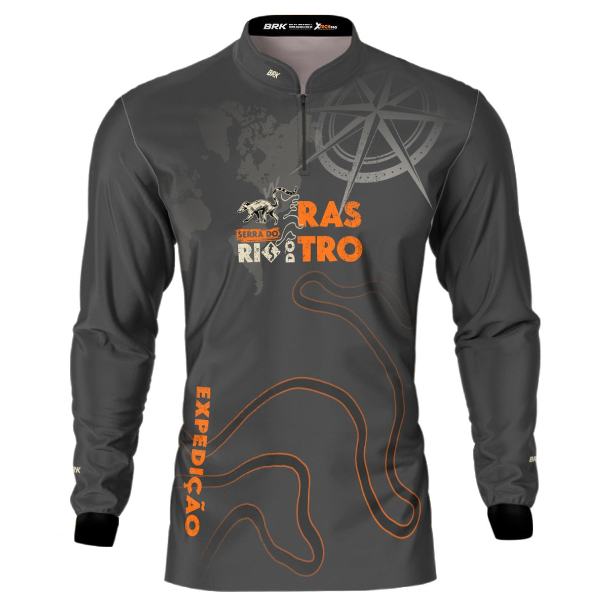 Camisa de Motociclismo Brk Expedição Serra do Rio Rastro Laranja e Cinza com Proteção Solar UV50+