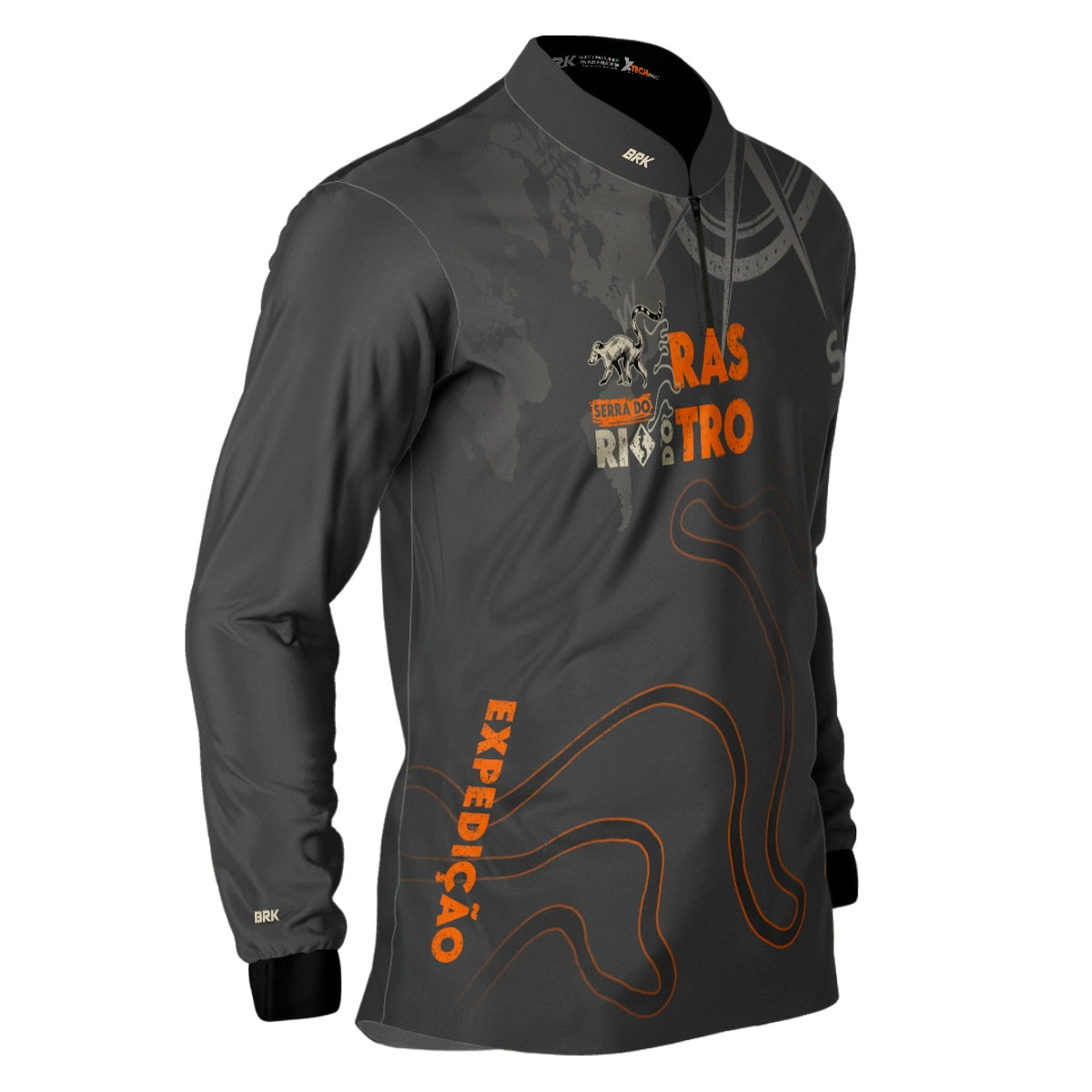 Camisa de Motociclismo Brk Expedição Serra do Rio Rastro Laranja e Cinza com Proteção Solar UV50+