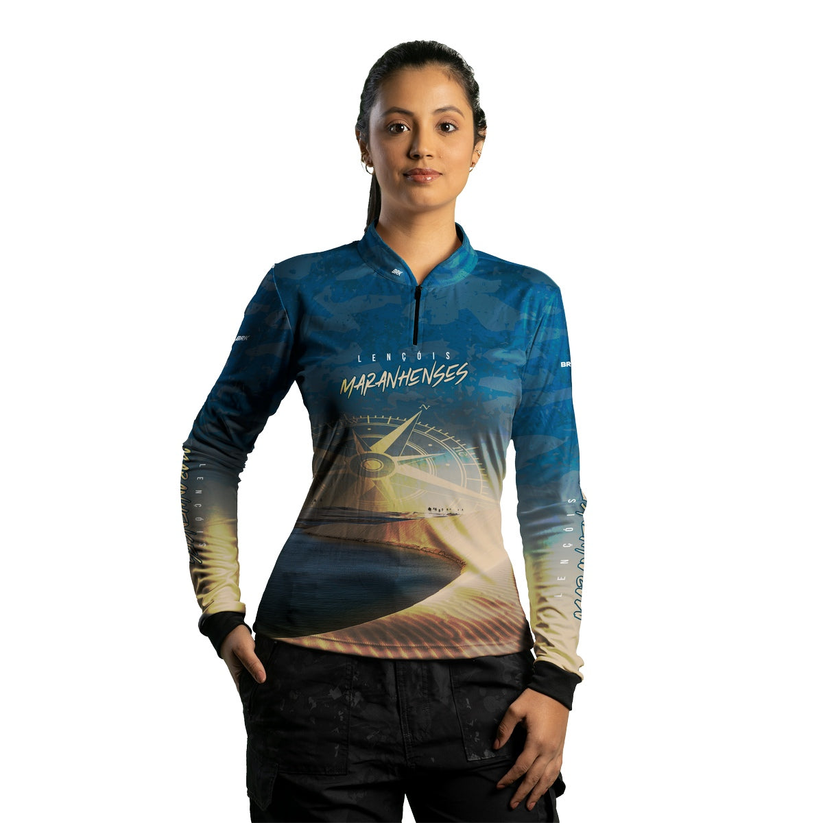 Camisa Feminina de Motociclismo Brk Lençóis Maranhenses com Proteção Solar UV50+