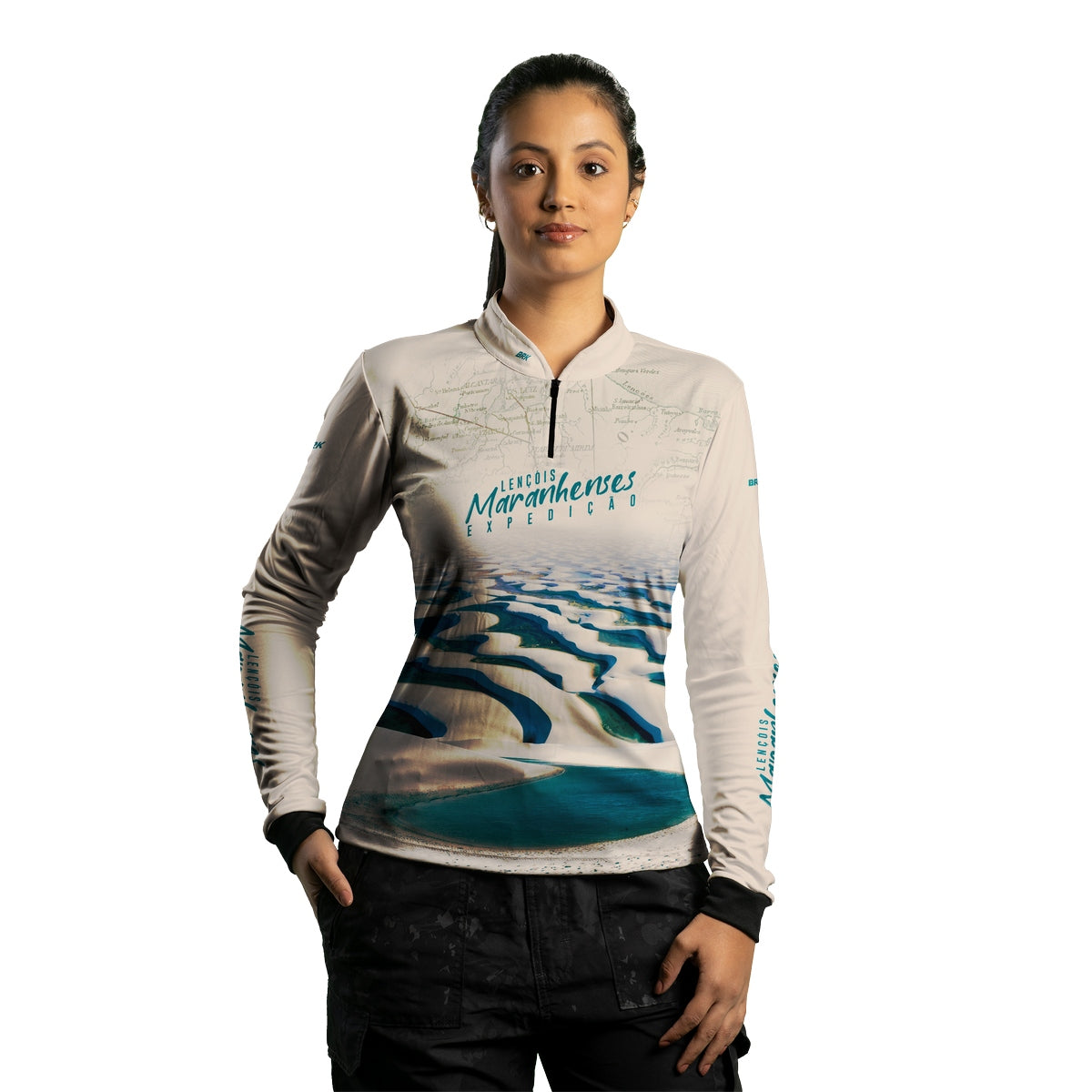 Camisa Feminina de Motociclismo Brk Expedição Lençóis Maranhenses Clara com Proteção Solar UV50+
