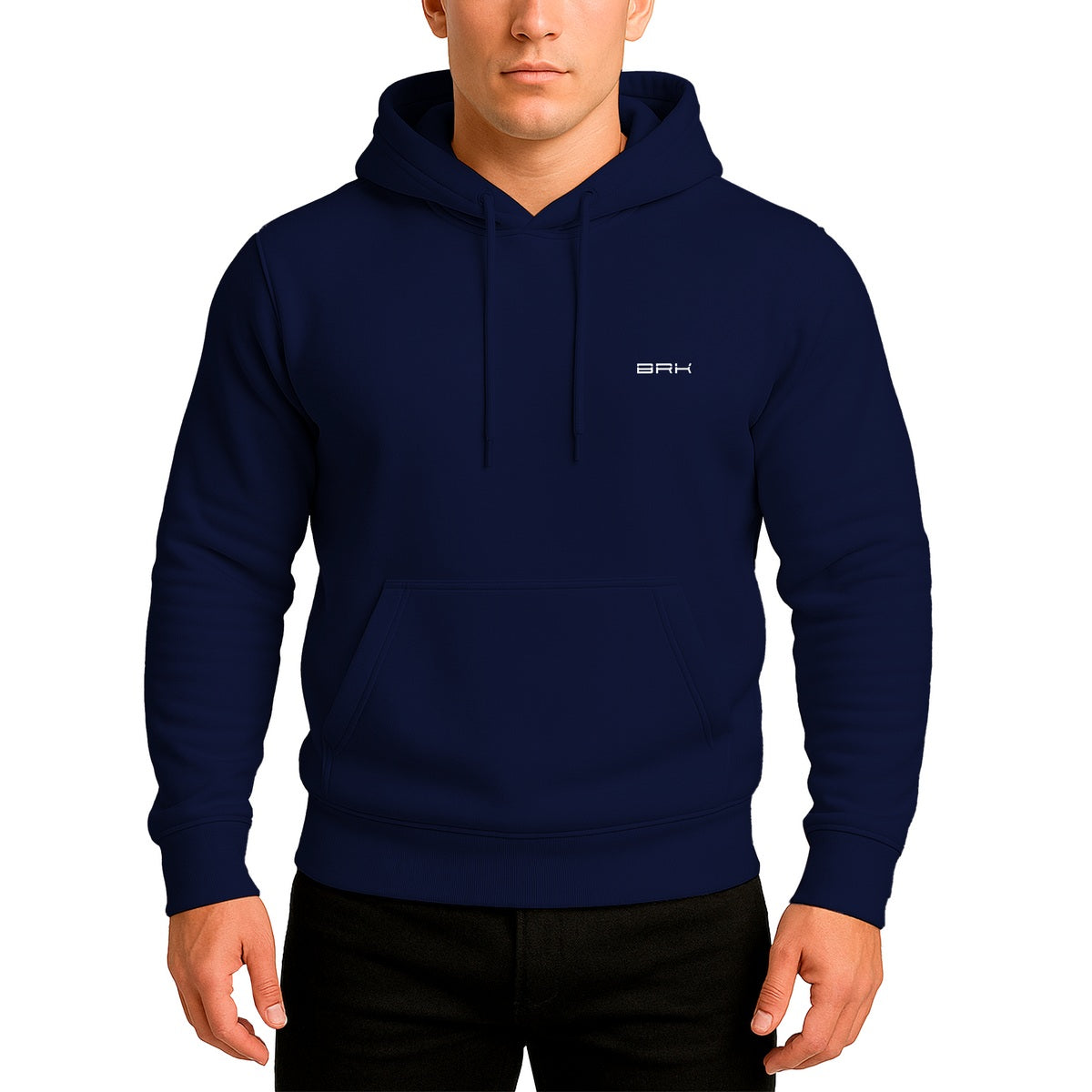 Moletom Blusa Brk Unissex Minimal Azul Marinho com Capuz e Bolsos