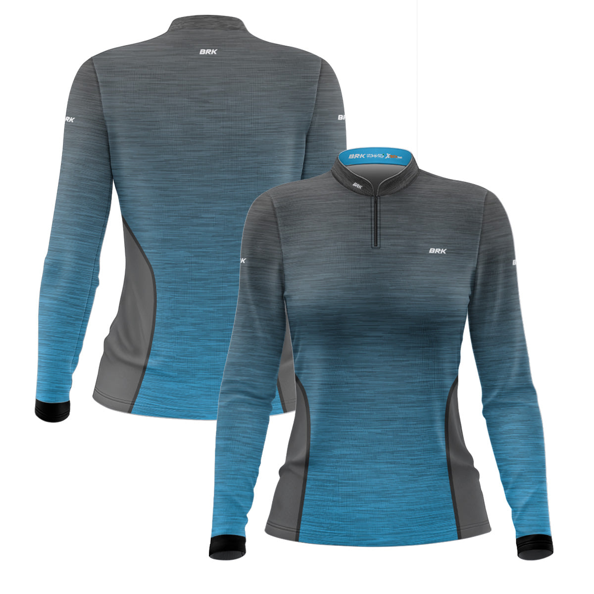 Camisa de Motociclismo Feminina Brk Mescla Cinza e Azul com Proteção Solar UV50+