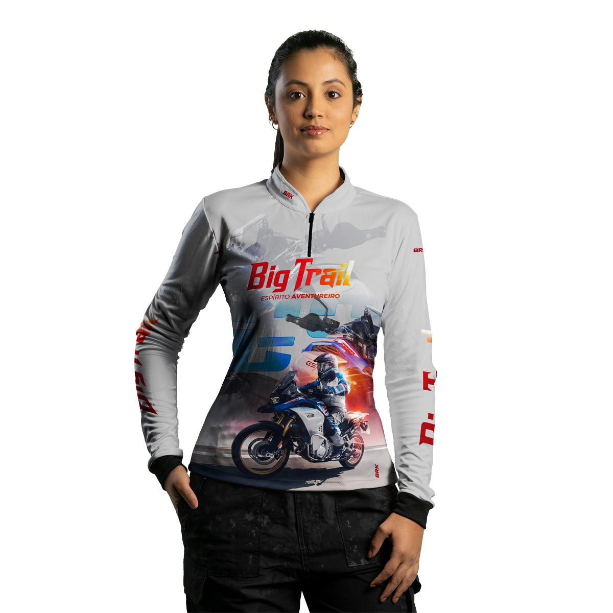 Camisa de Motociclismo Feminina Brk F 850 GS Premium Branca com Proteção Solar UV50+