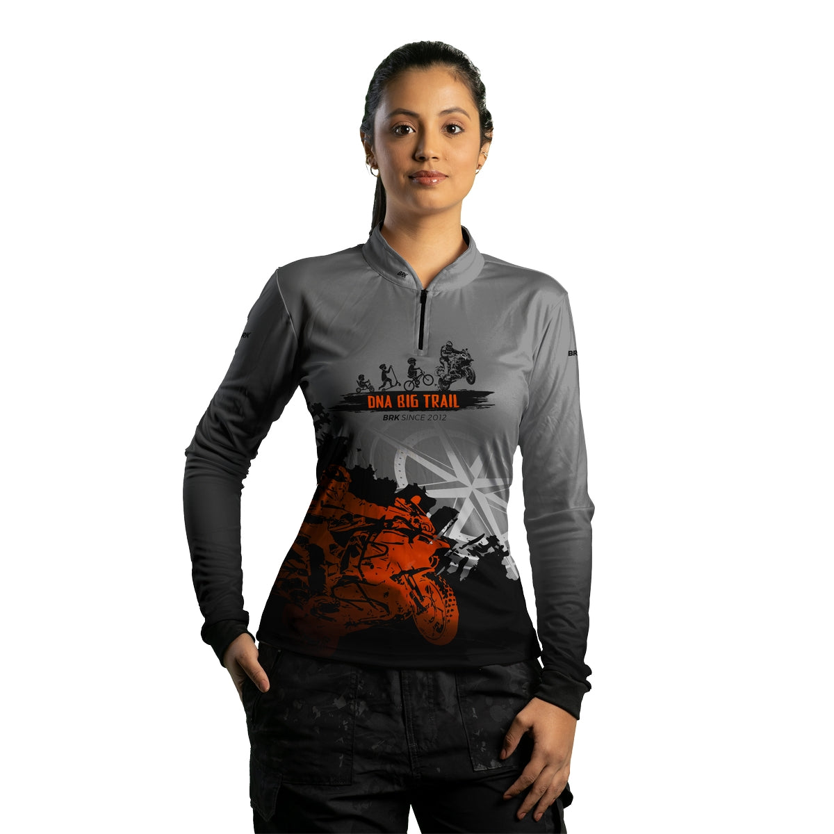 Camisa de Motociclismo Feminina Brk Evolução Big Trail Escura com Proteção Solar UV50+