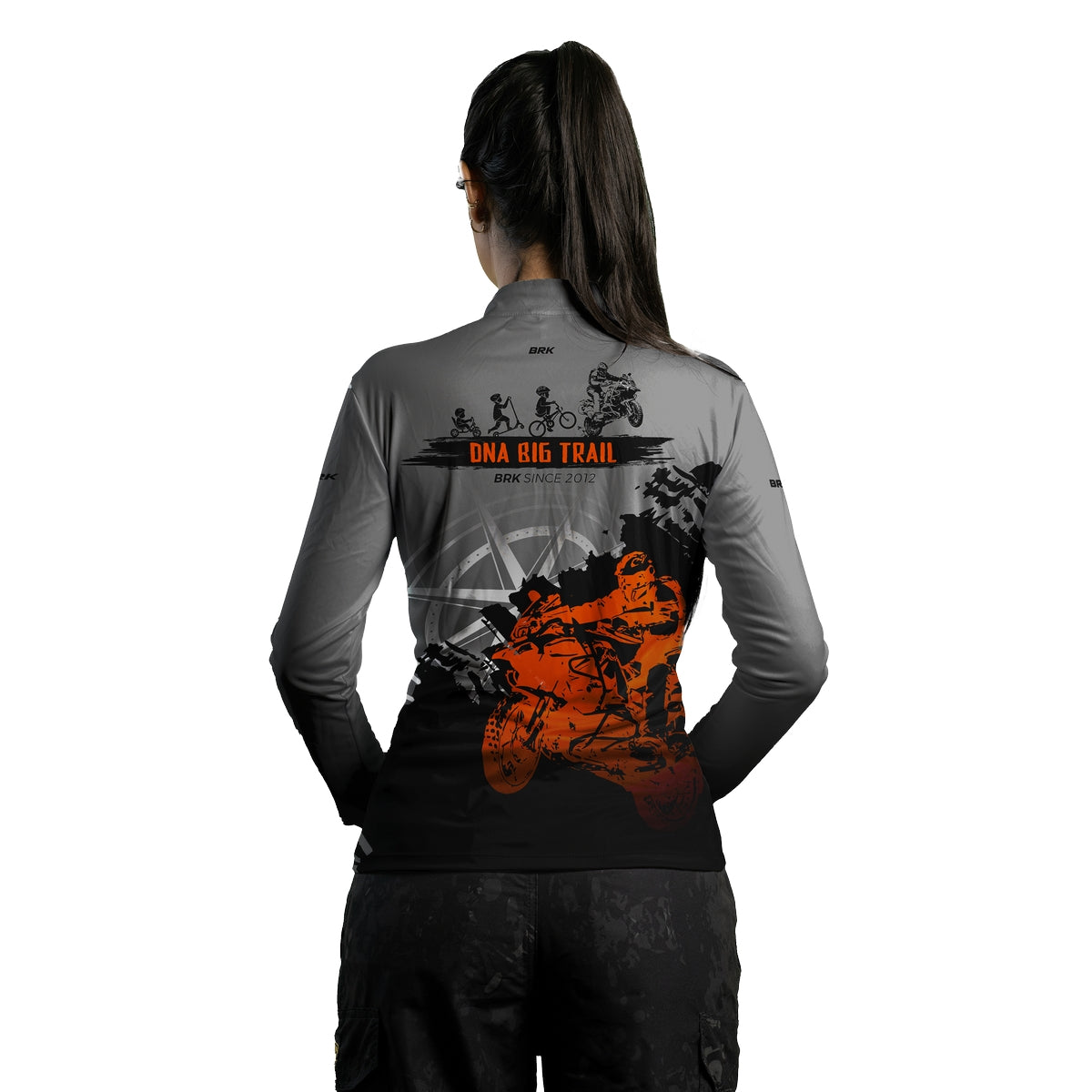Camisa de Motociclismo Feminina Brk Evolução Big Trail Escura com Proteção Solar UV50+