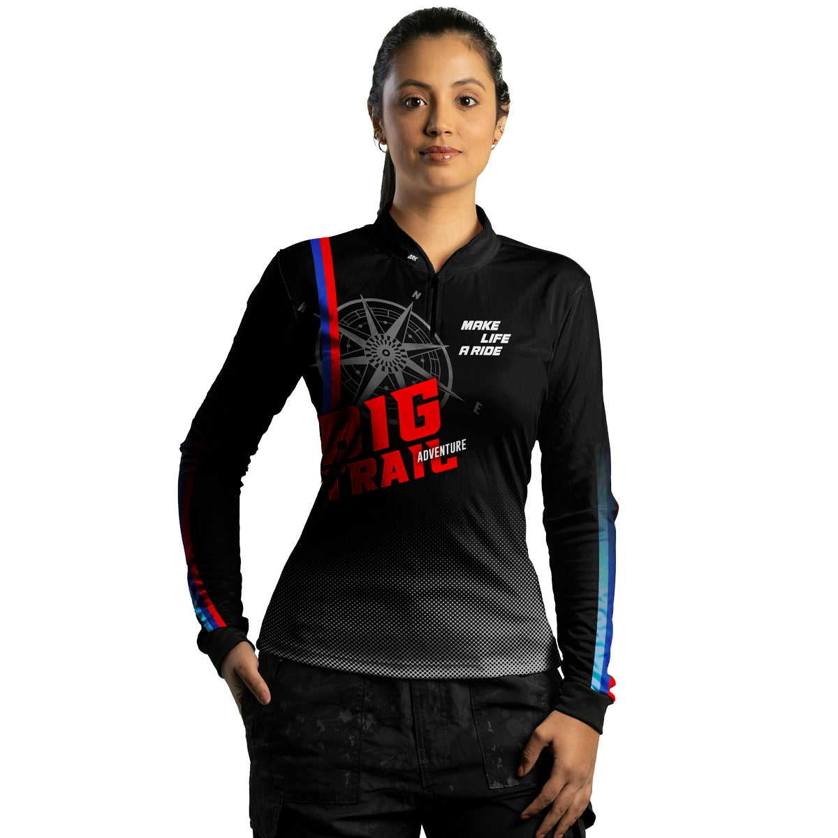 Camisa de Motociclismo Feminina Brk Big Trail Adventure Preta com Proteção Solar UV50+