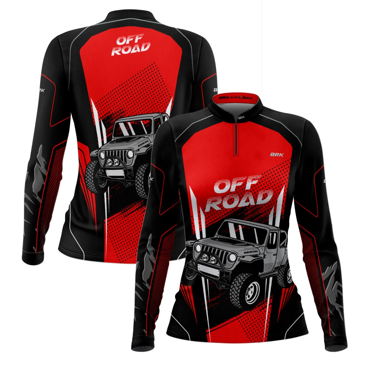 Camisa Feminina Brk Off Road Preto com Vermelho com Proteção Solar UV50+