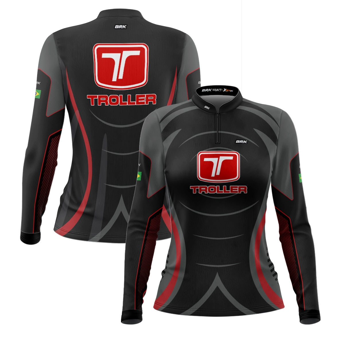 Camisa Feminina Brk Troller Vermelho e Cinza com Proteção Solar UV50+