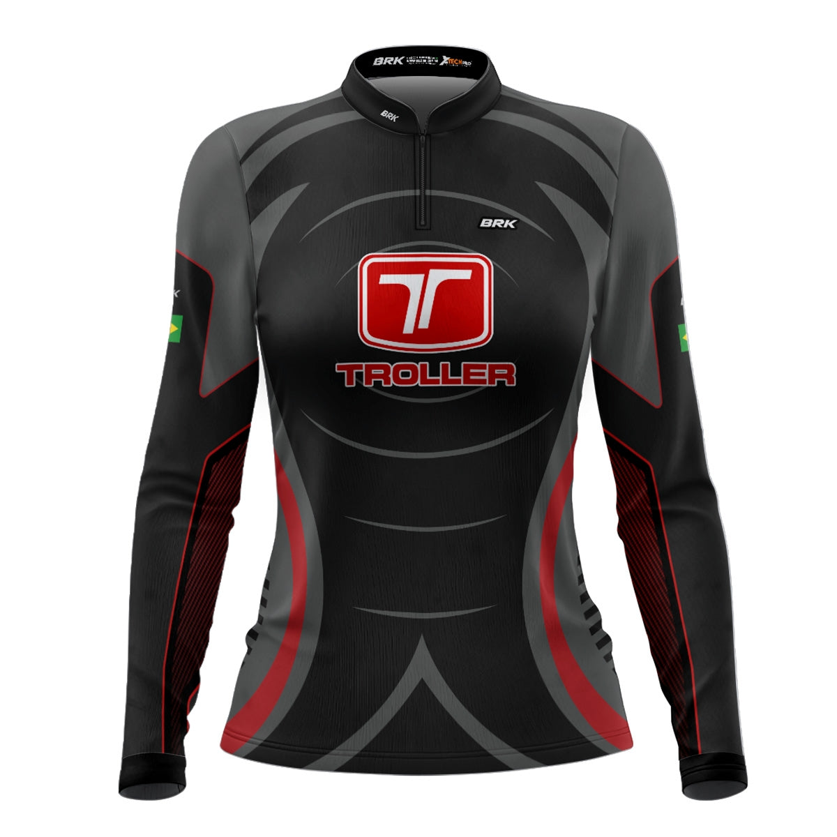 Camisa Feminina Brk Troller Vermelho e Cinza com Proteção Solar UV50+