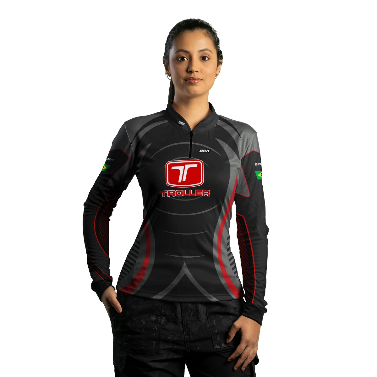 Camisa Feminina Brk Troller Vermelho e Cinza com Proteção Solar UV50+