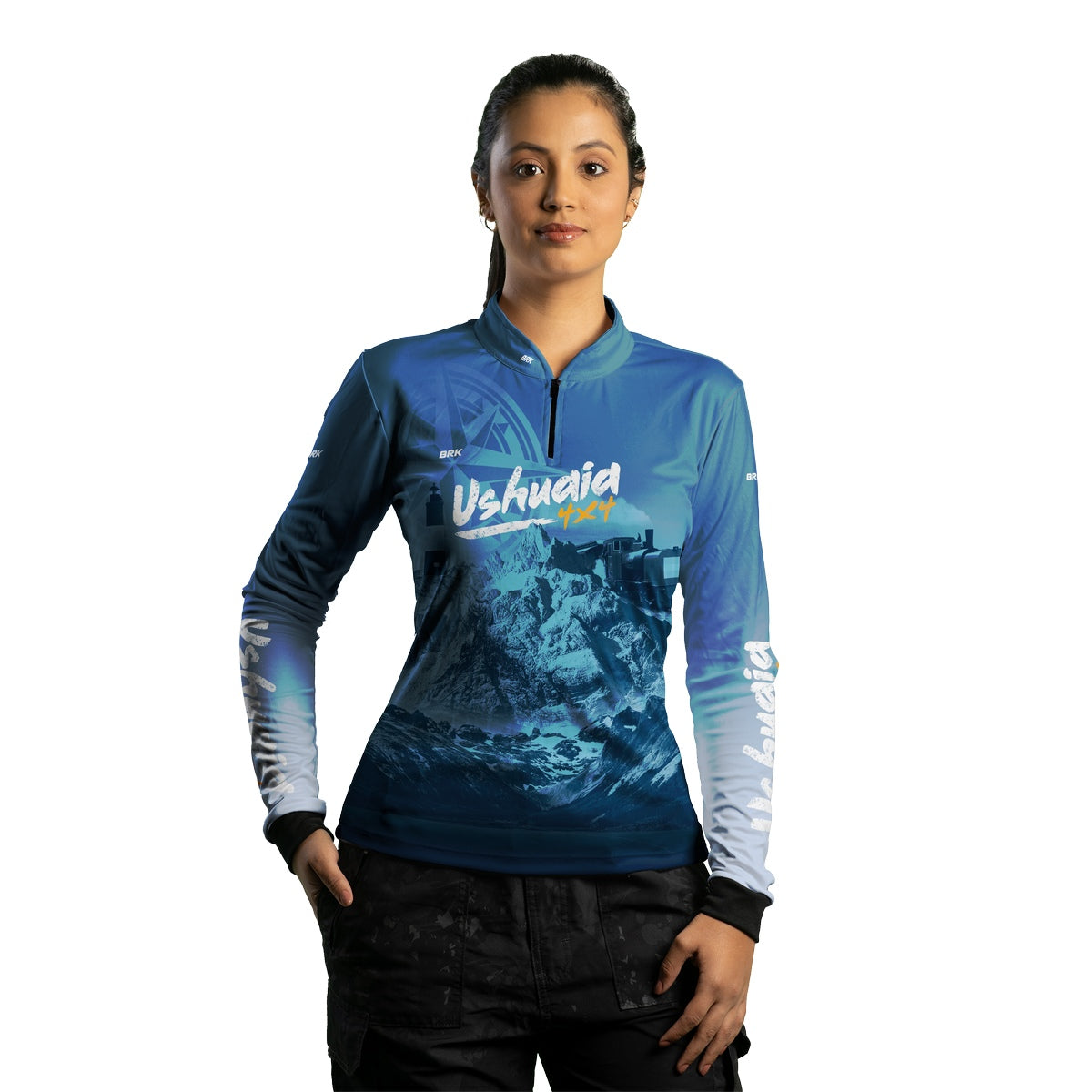 Camisa de Motociclismo Feminina Brk Expedição Ushuaia 4x4 Azul com Proteção Solar UV50+