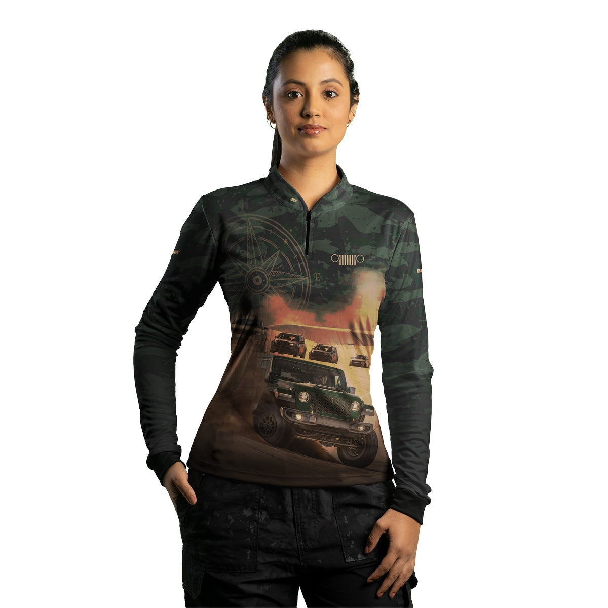 Camisa Feminina Brk Expedição 4X4 Jipe Camuflado com Proteção Solar UV50+